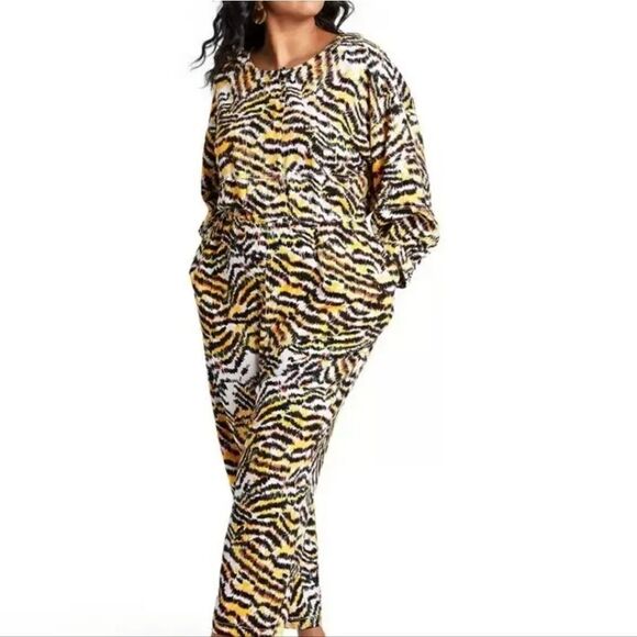 Rachel Comey Women's Plus Size Animal Print 3/4 Sleeve Jumpsuit NWT Size 14 - Picture 1 of 15
